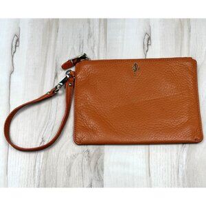 COLE HAAN 7.75"x5.5" Orange Calf Leather Zip-Up Zipper WRISTLET Pouch Clutch EUC